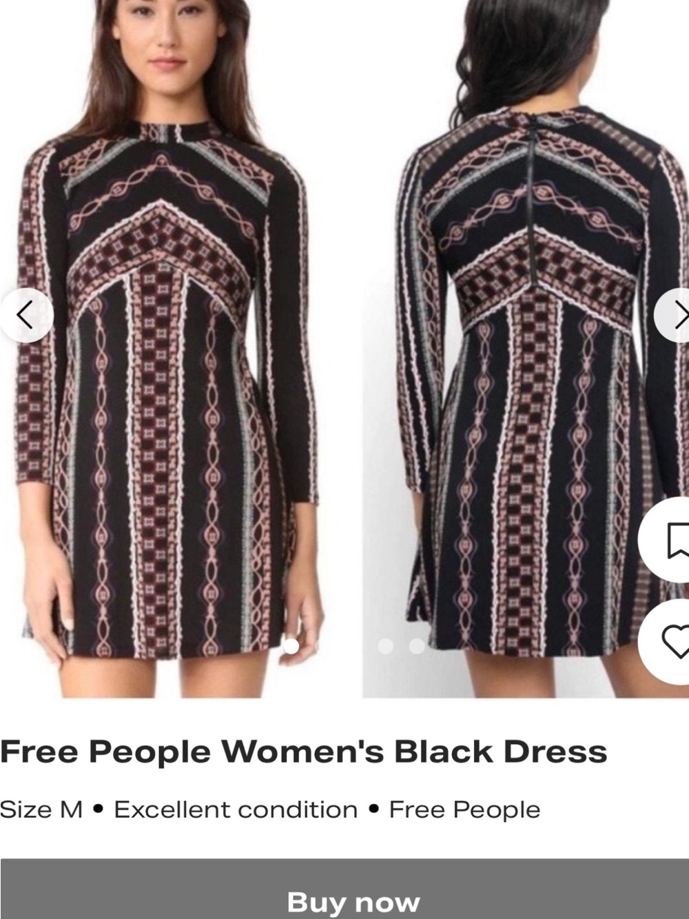 Free People Black Dress with Tan & Cream Geometric Print
